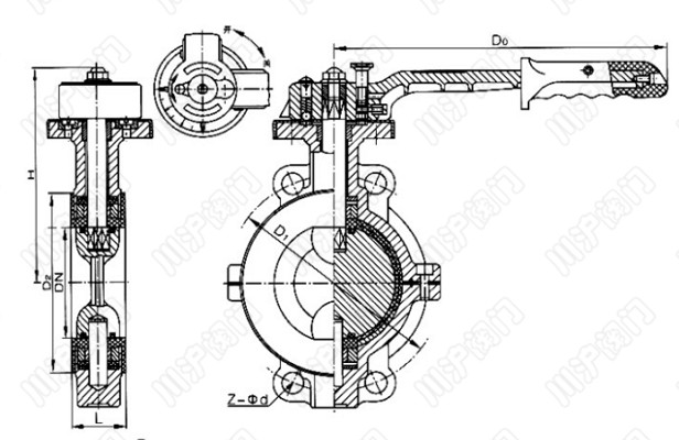 襯氟對(duì)夾蝶閥結(jié)構(gòu)圖
