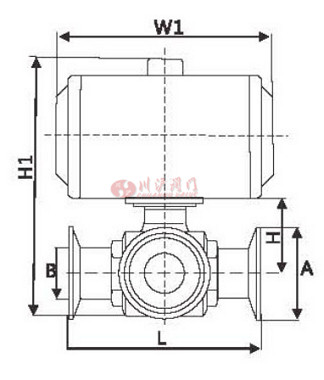衛(wèi)生級氣動(dòng)三通球閥結(jié)構(gòu)圖